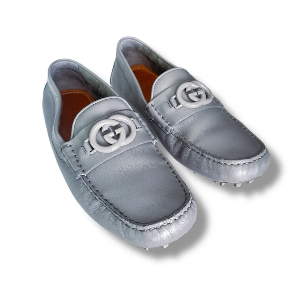 Gucci Grey Leather Interlocking G Drivers Loafers Men’s Size 6.5 / Women’s 8-8.5